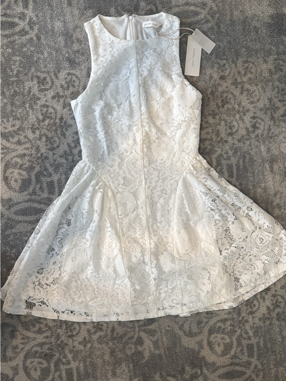 NWT Altar'd State White Lace Dress with Floral Overlay